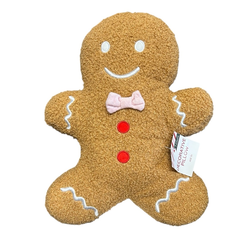 Target Bullseye's Playground Christmas Gingerbread Man Throw Pillow 15” Pink Bow
